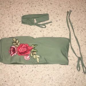 EMBROIDERED SWIM TOP W/ REMOVABLE STRAPS & CHOKER